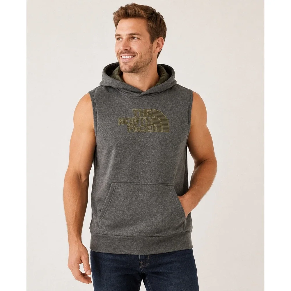 The North Face Mens‎ Gray Sleeveless Hoodie Vest XL Embroidered Logo Funnel Neck